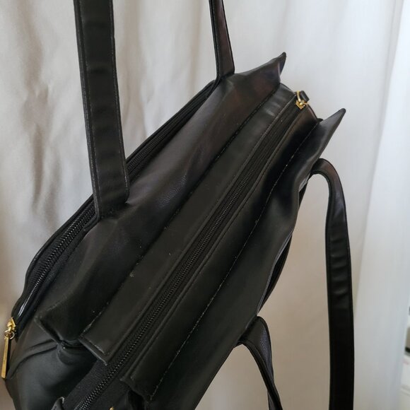 Worthington Black Purse Double Strap Vinyl organizer storage organizing EUC - Picture 4 of 13